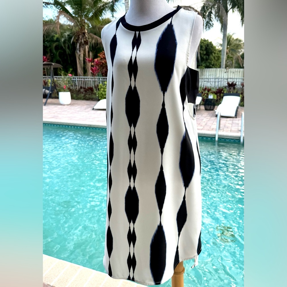 Trouve Black and White Sleeveless Dress with side cut outs in medium